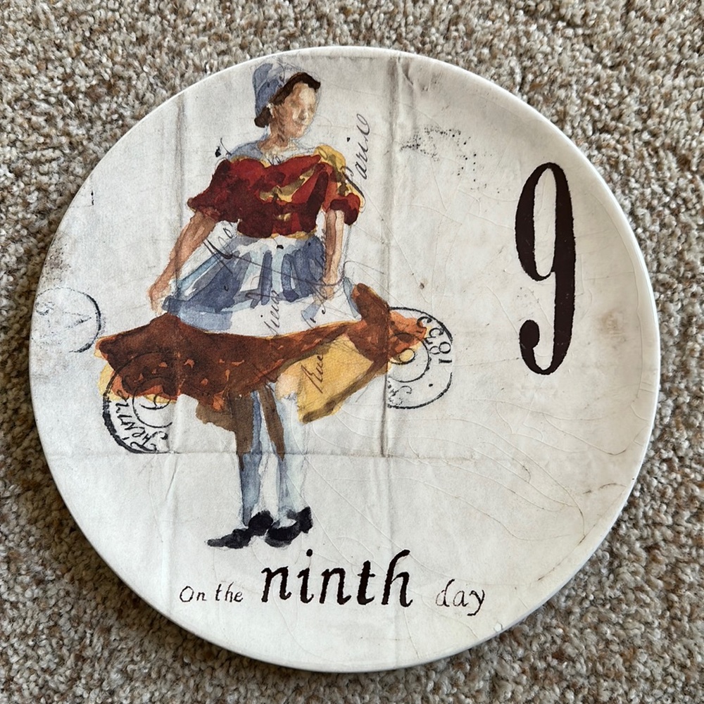 Williams Sonoma 12 Days of Christmas salad/dessert plate. The Ninth Day.